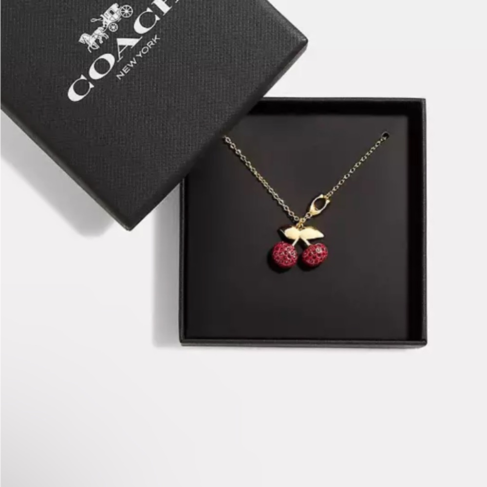 NWT Coach Gold and Red Cherry Pendant Necklace